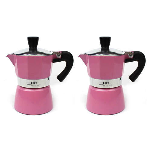 2PK Coffee Culture Aluminium 1-Cup Espresso Stovetop Coffee Maker - Pink