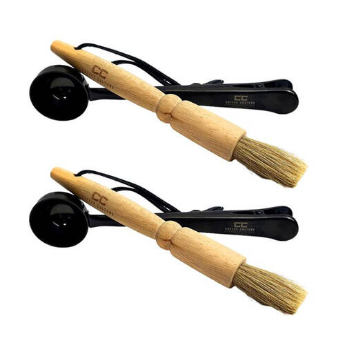 2x 2pc Coffee Culture Wood Brush & Spoon Cleaning Set