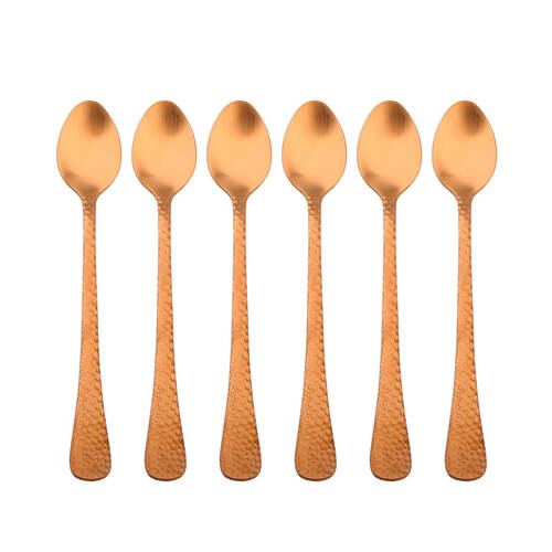 6pc Coffee Culture Satin Copper Stainless Steel Parfait Spoon Set 17.8cm