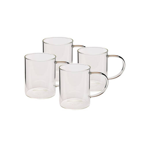 4pcCoffee Culture Ivy 420ml Glass Single Wall Mug Set - Clear