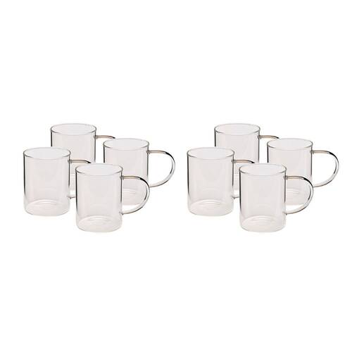 2x 4pcCoffee Culture Ivy 420ml Glass Single Wall Mug Set - Clear