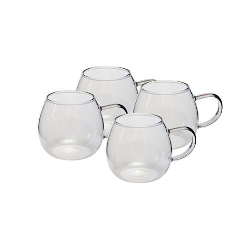 4pc Coffee Culture Deca 380ml Glass Single Wall Mug Set - Clear