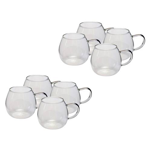 2x 4pc Coffee Culture Deca 380ml Glass Single Wall Mug Set - Clear