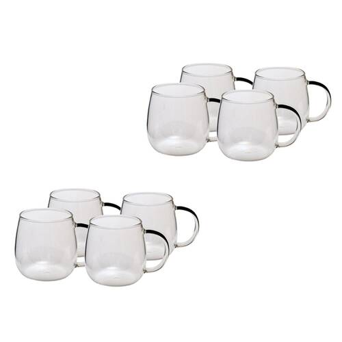 2x 4pc Coffee Culture Arlo 400ml Glass Single Wall Mug Set - Clear