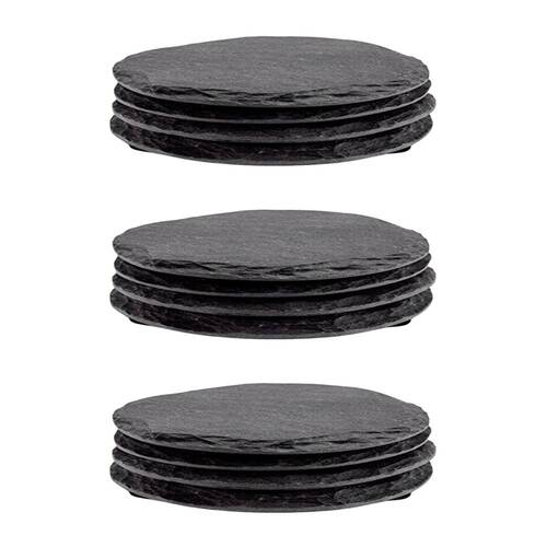 3x 4pc Coffee Culture Slate Coaster Round 10cm - Black