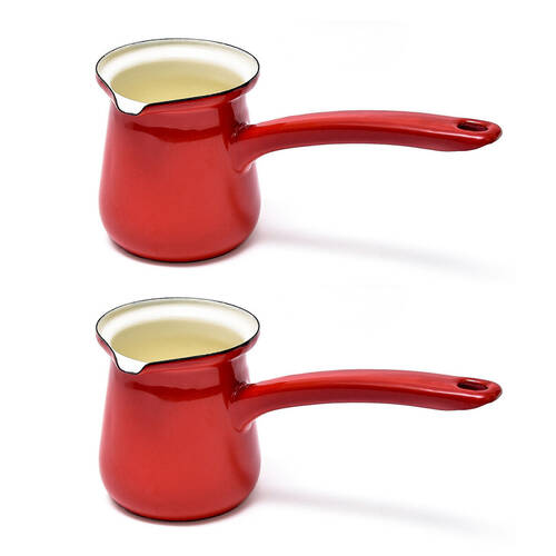 2PK Coffee Culture Enamel 300ml Stovetop Turkish Coffee Pot - Red