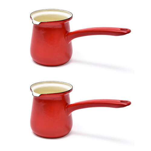 2PK Coffee Culture Enamel 450ml Stovetop Turkish Coffee Pot - Red