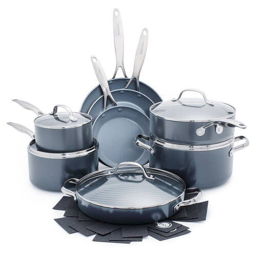 17pc Greenpan Aluminium Valencia Pro Cookware Set Dark Grey