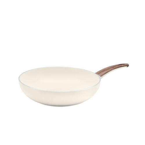 Greenpan 28cm Aluminium Wood-Be Cooking Wok Cream White