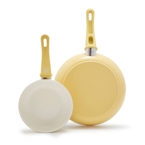 2pc Greenlife 7/10in Aluminium Soft Grip Frypan Set Light Yellow