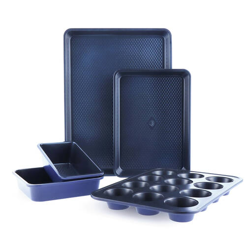 5pc Blue Diamond Bakeware Set Oven Safe Ceramic Coating Baking Tray Dark Blue