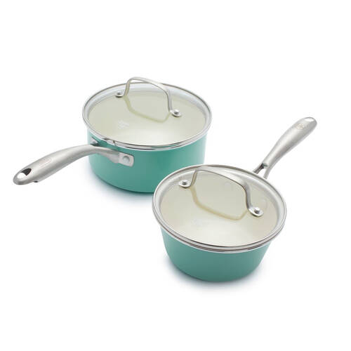 2pc Greenlife Aluminium Artisan Saucepan Set w/ Lids Turquoise