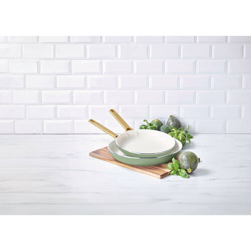 2pc Greenpan Padova Open Frypan Set 26 & 30cm Ceramic Non-Stick Sage Green