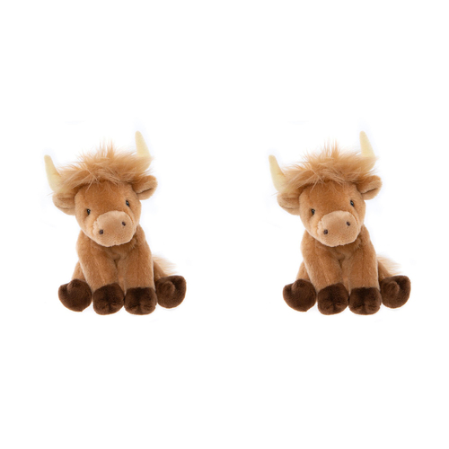 2PK Charlie Bears Cuddle Cub Highland Cow Kids Soft Play Toy 0m+ - Brown
