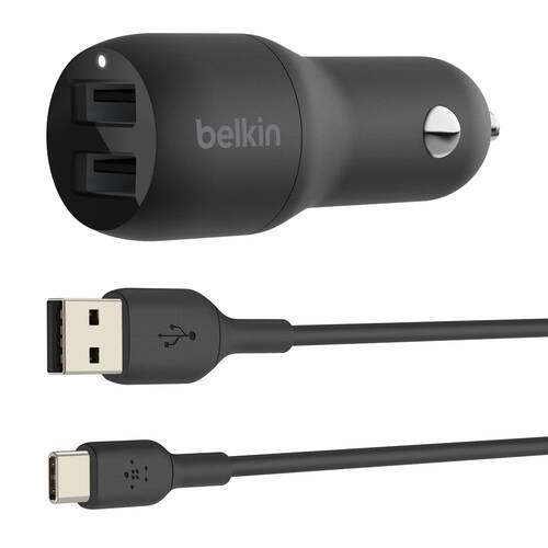 Belkin 24W Dual USB-A Charger w/ USB-C Cable