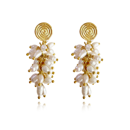 Culturesse Bellarose 5cm24K Artisan Pearl Drop Earrings For Pierced Ears - Silver