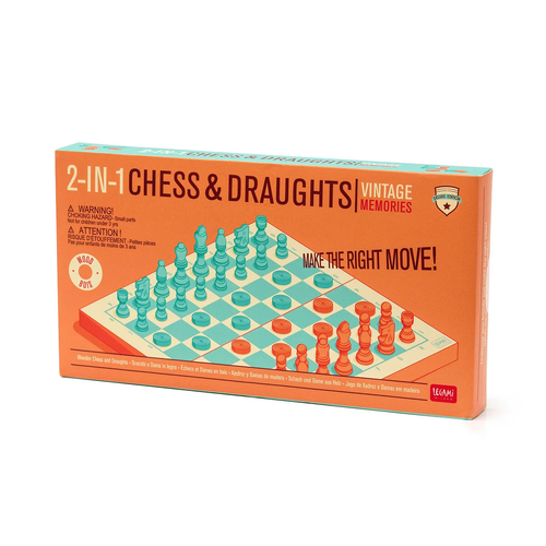 Legami Wooden 2-in-1 Chess & Draughts Classic Tabletop Game Board Play Set