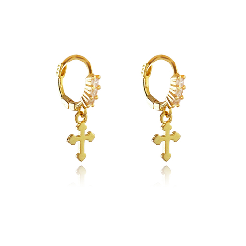 Culturesse Anesha 19mm Diamante Dainty Cross Drop Earrings - Gold