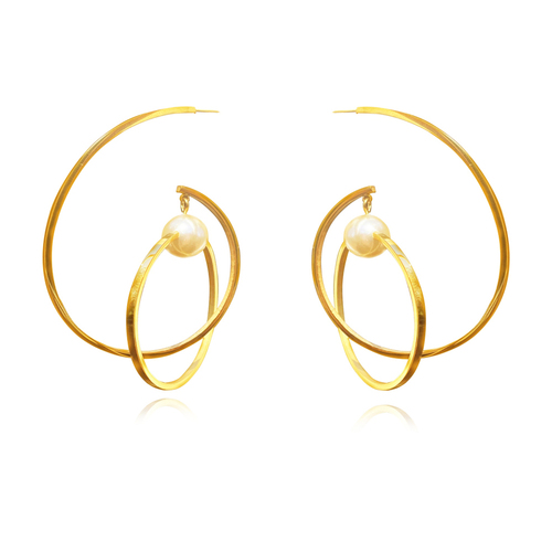 Culturesse Orbit Sculptural 75mm Hoop Statement Earrings - Gold