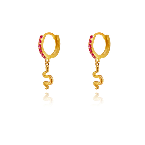 Culturesse Lois 20mm Snake Huggie Drop Earrings - Gold Filled/Pink