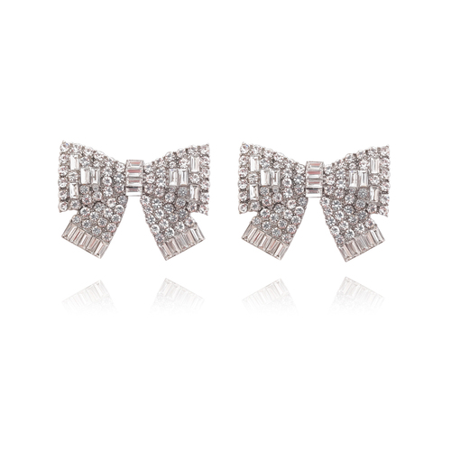 Culturesse Mon Cherie 45mm Diamante Bow Stud Earrings - Silver