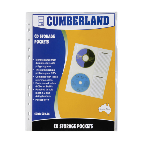 10pc Cumberland A4 CD/DVD Disc Binder Pockets w/ Index 