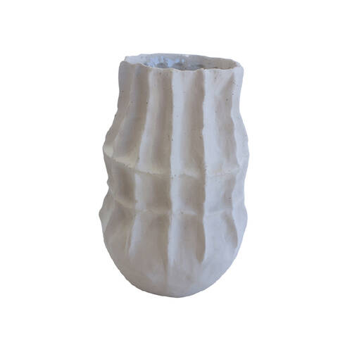Darlin Hand Potted Ceramic Rippled Edge Vase Decor 24x15.5cm White