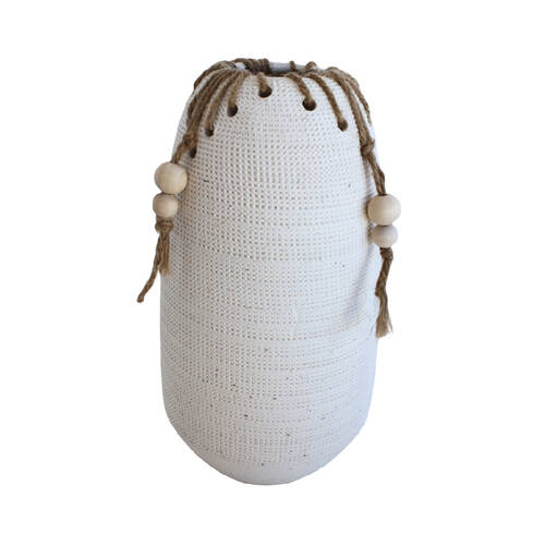 Darlin Hand Potted Ceramic Coastal Thread Tall Vase 29x16cm White