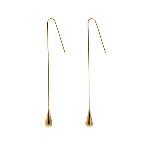 Culturesse Esme Dor 103mm Simpliciy Long Drop Earrings - Gold