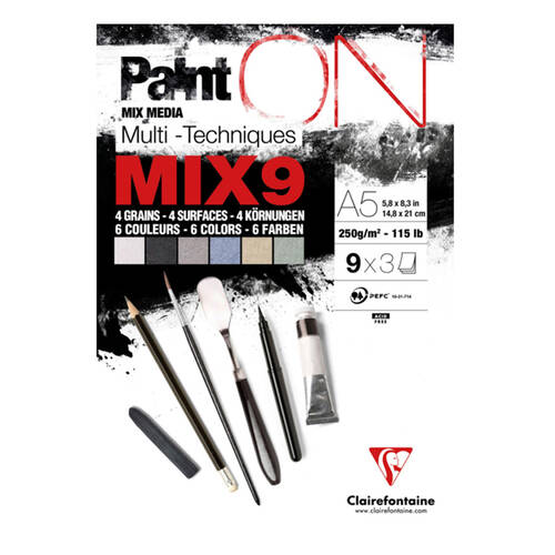 Clairefontaine Paint'On Mix9 Paper Art Pad 27 Sheets 250gsm A5 Assorted