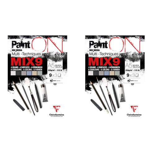 2PK Clairefontaine Paint'On Mix9 Paper Art Pad 27 Sheets 250gsm A5 Assorted