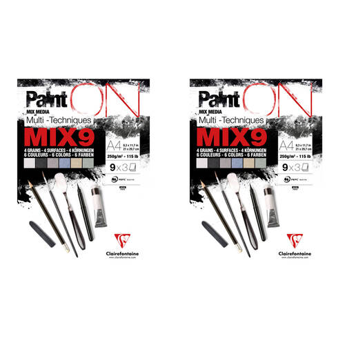 2PK Clairefontaine Paint'On Mix9 Paper Art Pad 27 Sheets 250gsm A4 Assorted