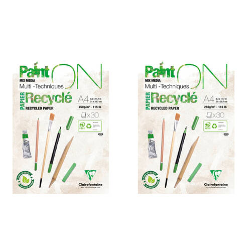 2PK Clairefontaine Paint'On Mixed Media Heavy-Weight Art Pad Recycled A4