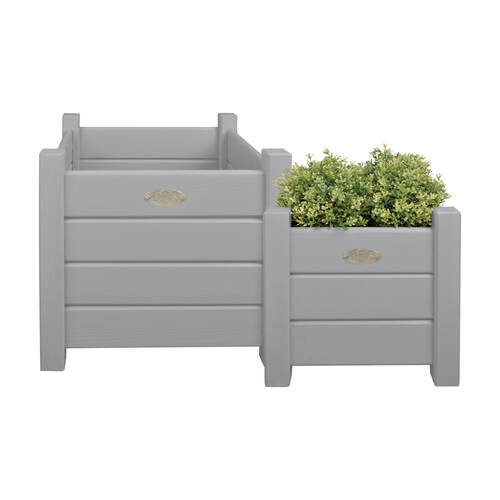 2pc Esschert Design Wooden Square Planter Home Garden Small & Large Grey