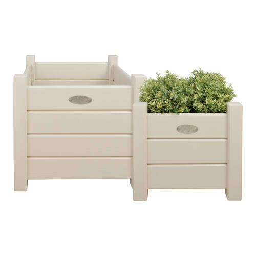 2pc Esschert Design Wooden Square Planter Home Garden Small & Large White