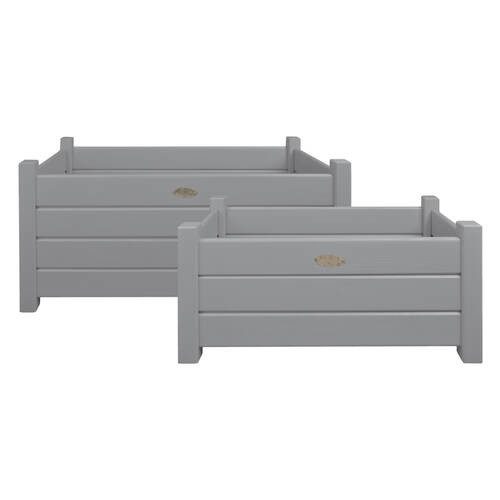 2pc Esschert Design Wooden Rectangular Planter Home Garden Small & Large Grey