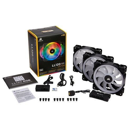 3PK Corsair Dual Light Loop LL120 RGB 120mm PWM Cooling Fan for Gaming PC Case