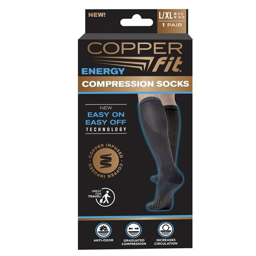 Copper Fit Easy On/Off Compression Socks L/XL - Black
