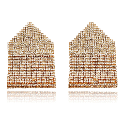 Culturesse Brighton 60mm Runway Style Diamante Drop Earrings - Gold