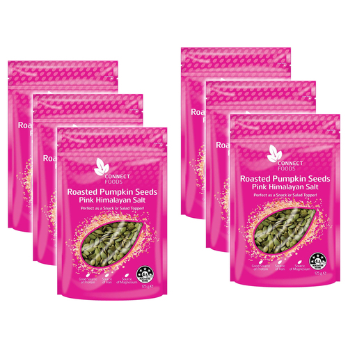 6pc Connect Foods Roasted Pumpkin Seeds Pink Himalayan Salt 125g