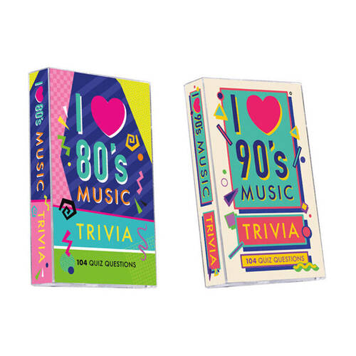 2pc Aquarius I Love 90's and 80's Music Lovers Trivia Card Game Set 12y+