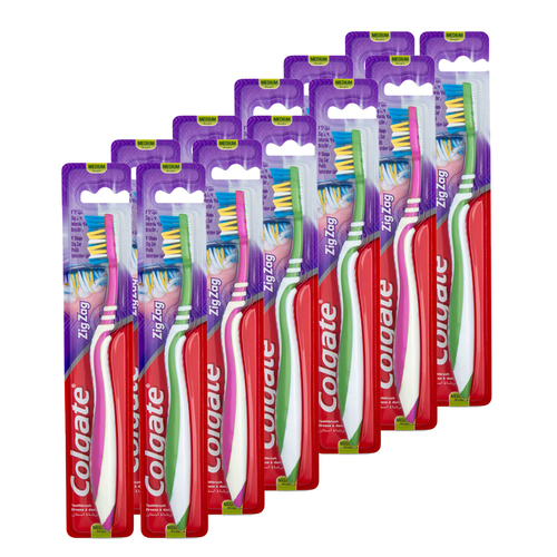 12PK Colgate Zig Zag Toothbrush Pack - Medium - Assorted