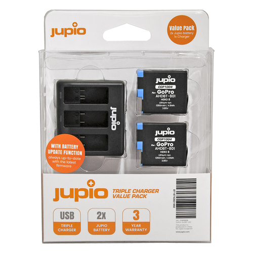 Jupio 2x Batteries 1260mAh & USB Triple Charger Kit For GoPro Hero 8