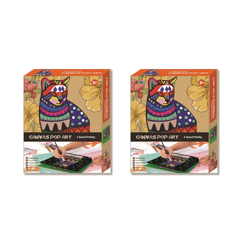 2PK Avenir Canvas Pop Art Cat Stencil Paint Art/Craft Kids 3y+