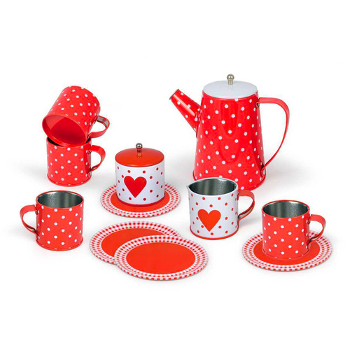 13pc Champion Heart Tin Tea Set In Suitcase Play Toy 3y+