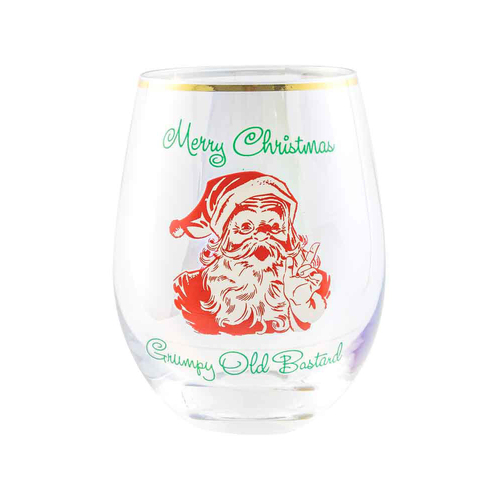 Novelty Christmas Merry Xmas You Gumpy Old B 600ml Stemless Wine Glass
