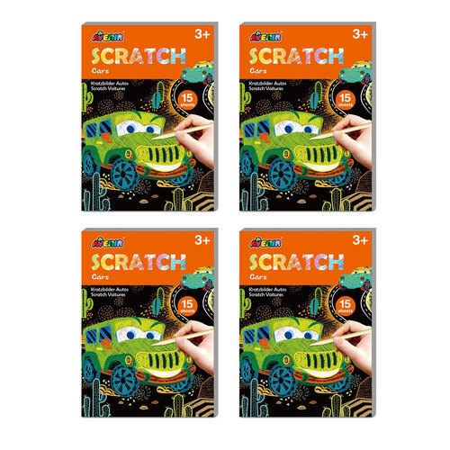 4PK Avenir Mini Scratch Book Cars Kids Activity Kit 3y+