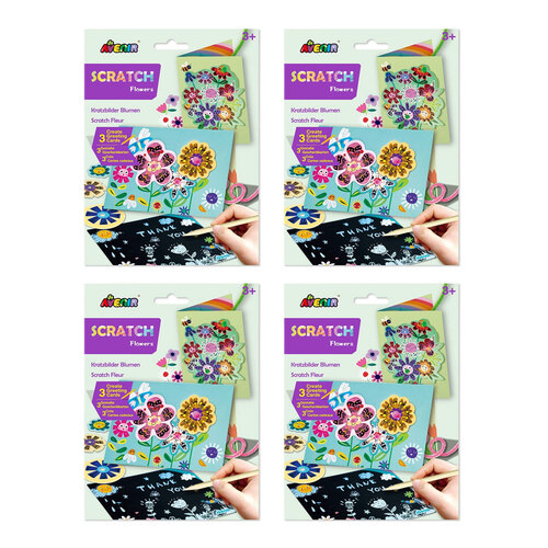 4PK Avenir Scratch Greeting Card Flowers Kids Art Activity 3y+