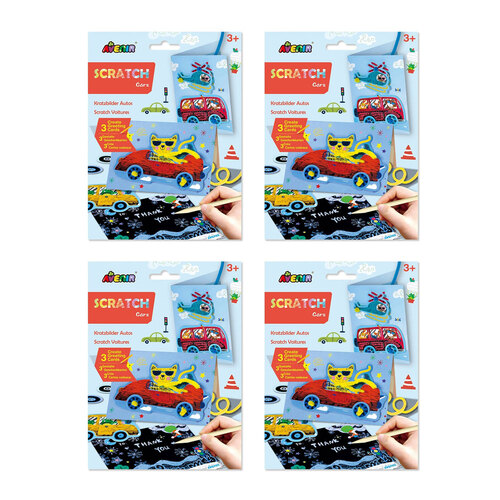 4PK Avenir Scratch Greeting Card Cars Kids Art Activity 3y+