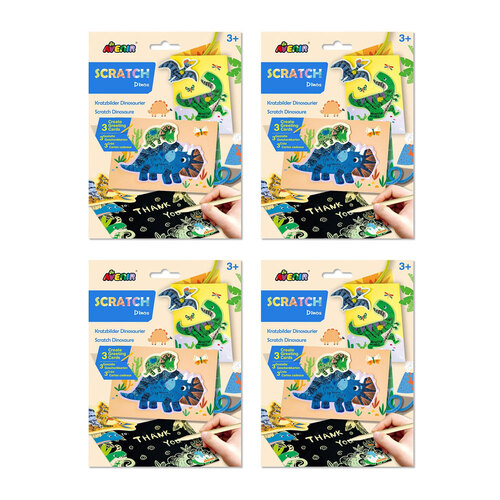 4PK Avenir Scratch Greeting Card Dinos Kids Art Activity 3y+